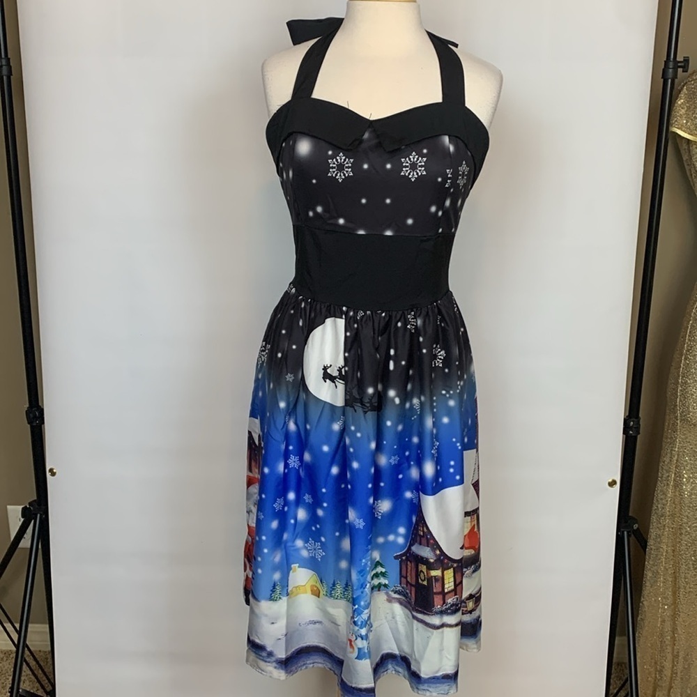 Halter Christmas Holiday Santa dress, XL (fits smaller though)